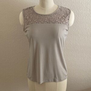 Calvin Klein Taupe Lace Detail Tank Blouse